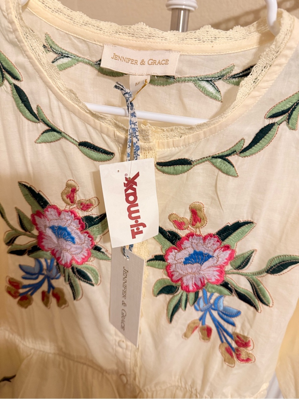 Embroidered Cream Floral Peasant Blouse by Jennifer & Grace - Picture 2 of 4
